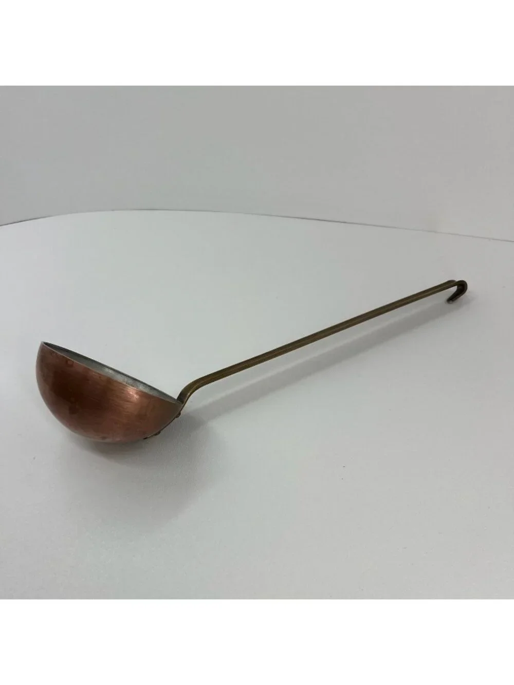 Vintage Copper Ladle Brass Long Handle Tin Lined Punch Soup Dipper Kitchen 14 in